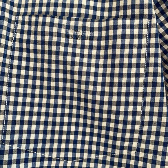Structure blue, black & white small check cotton long sleeve shirt - Picture 3 of 9